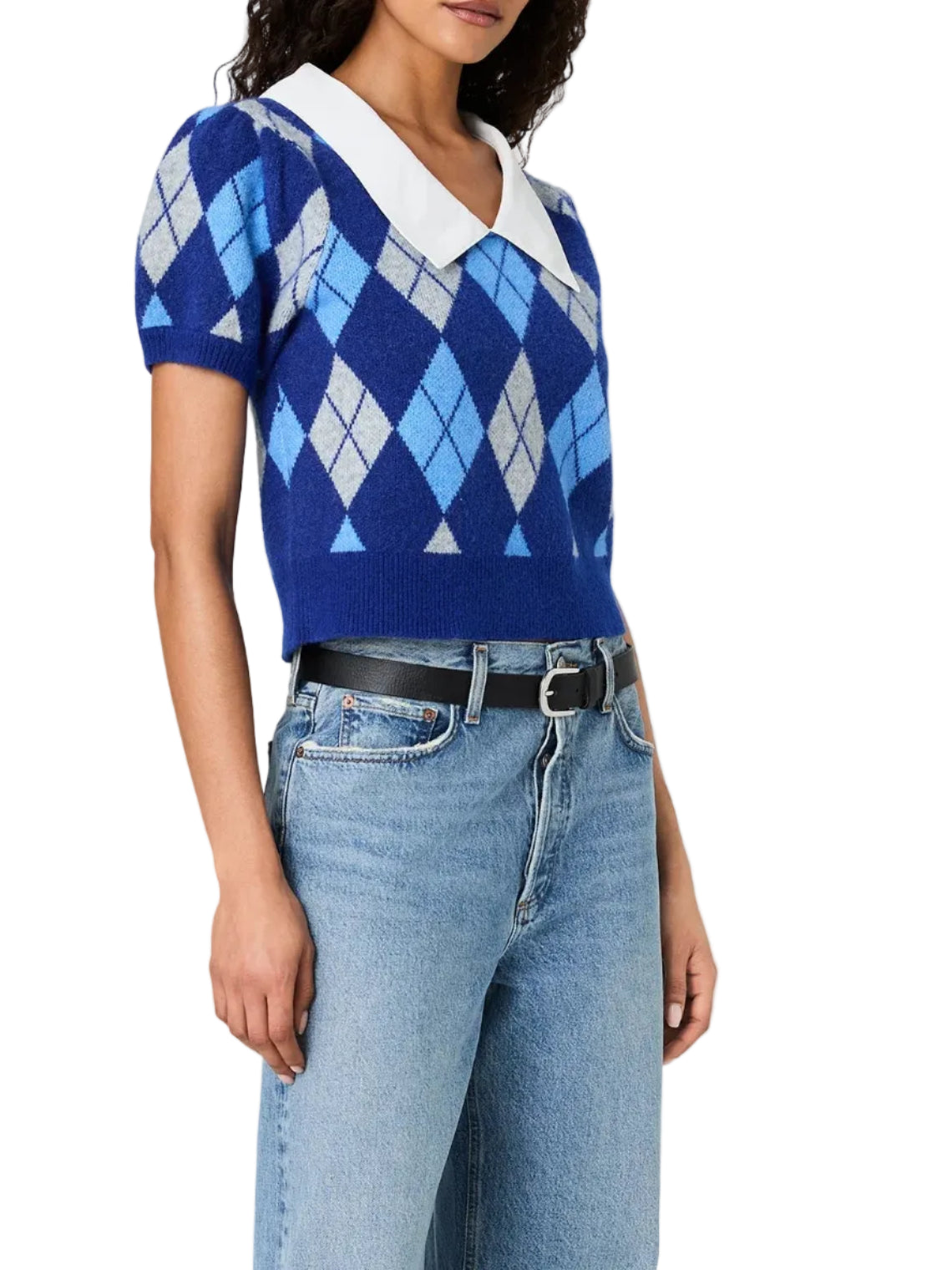 French Connection Koda Knit Collared Puff Sleeve Top