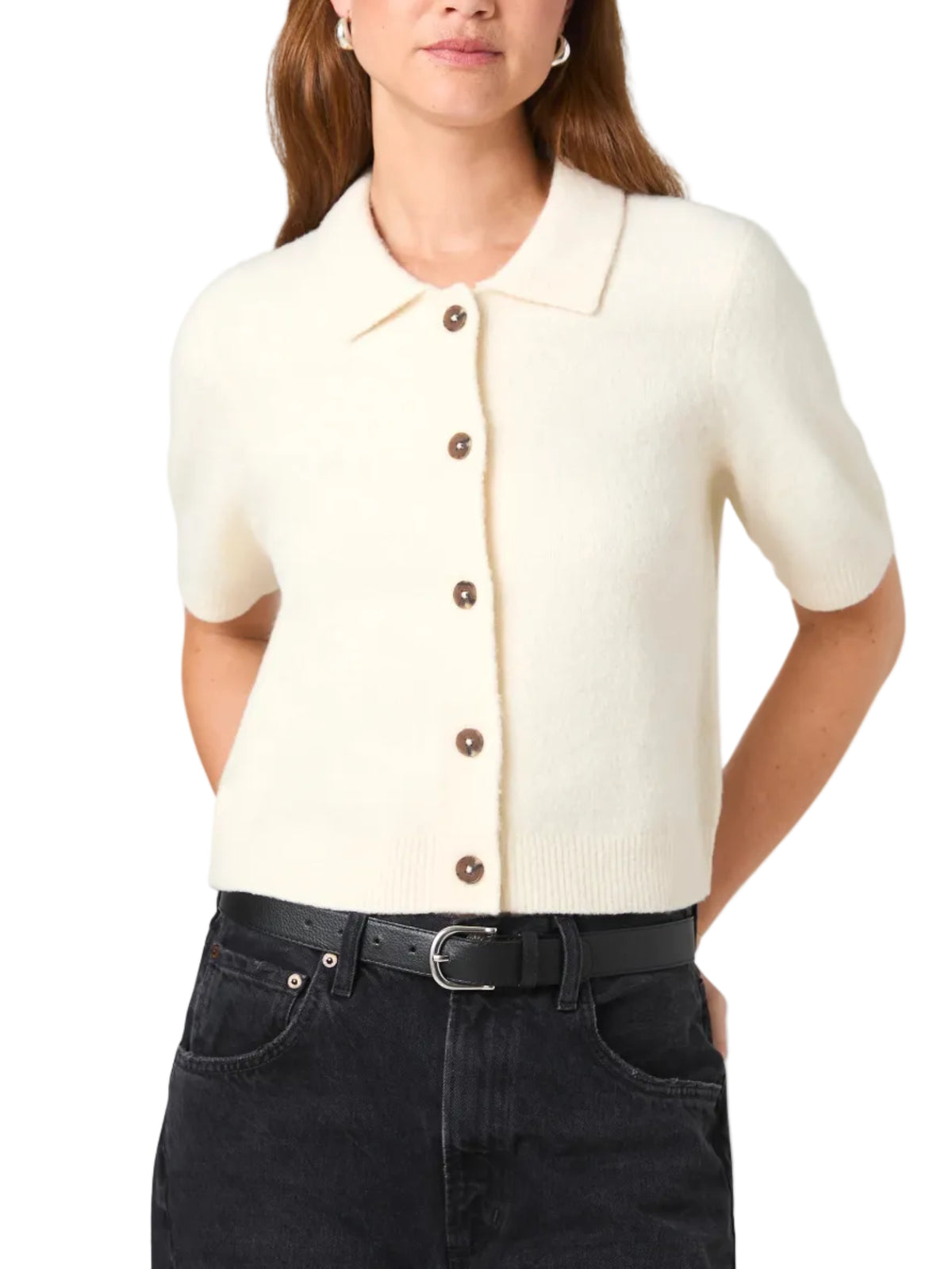 French Connection Suzie Knit Short Sleeve Collar Top