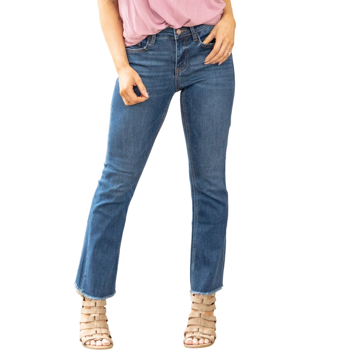 Vervet Mid Rise Raw Hem Kick Flare