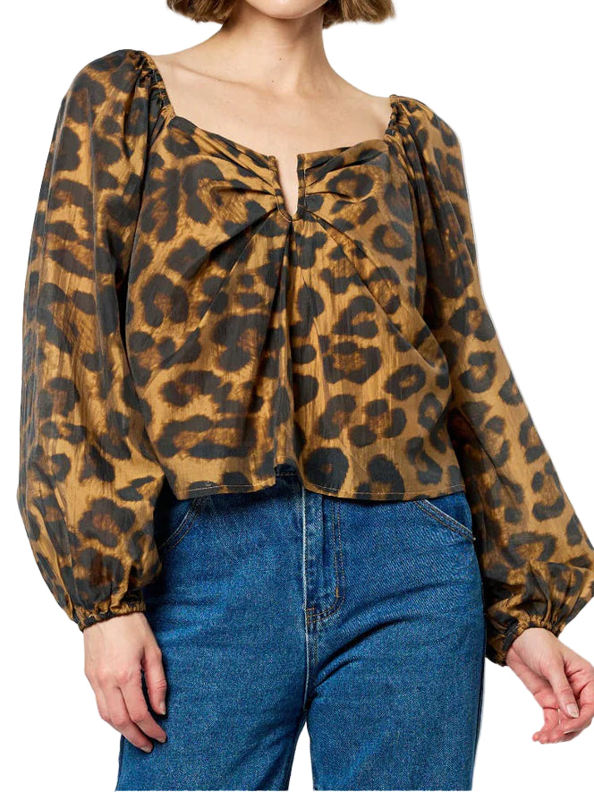 Ciebon Animal Print Puff Sleeve Top
