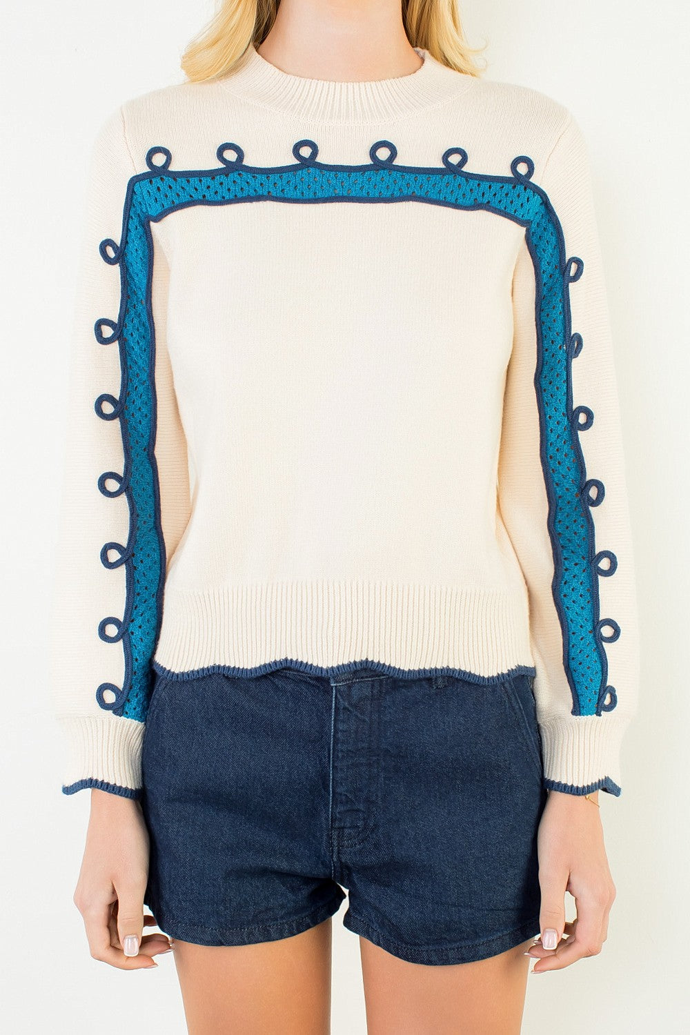 Romy Wavy Knitted Sweater in Cream
