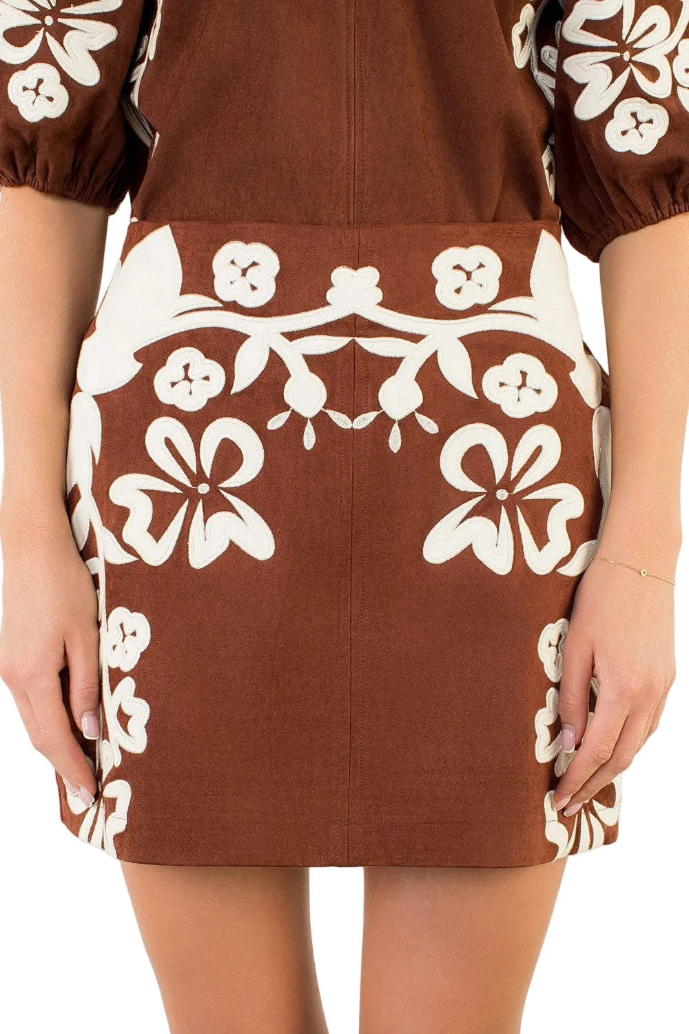 Elsie Suede Embroidered Mini Skirt