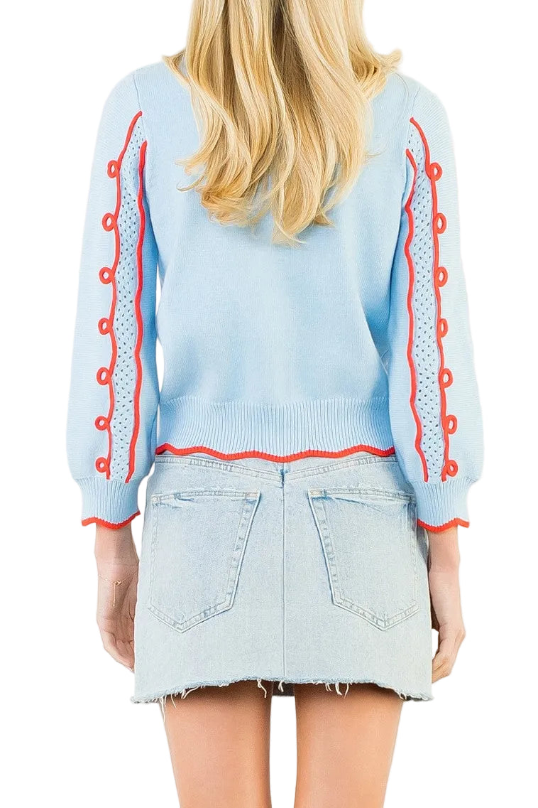 Romy Wavy Knitted Sweater in Blue