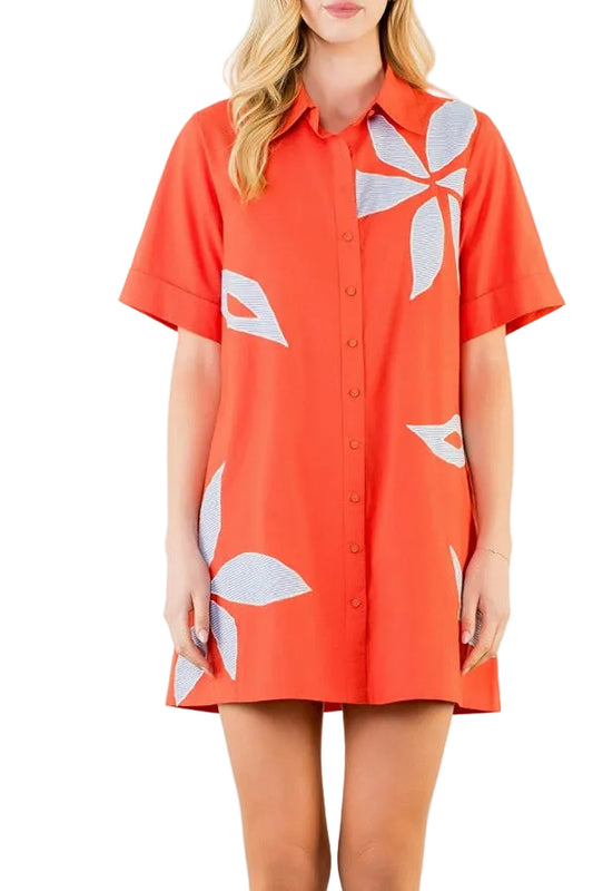 Zoie Short Sleeve Floral Embroidery Mini Dress