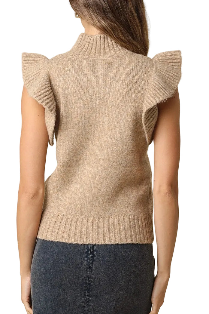 Elizabeth Ruffle Short Sleeve Sweater In Mocha