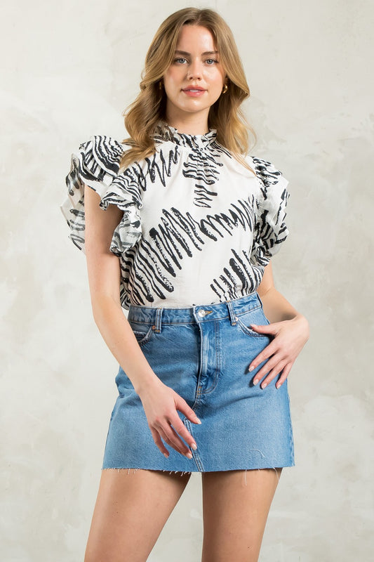 Claire Flutter Sleeve Print Top