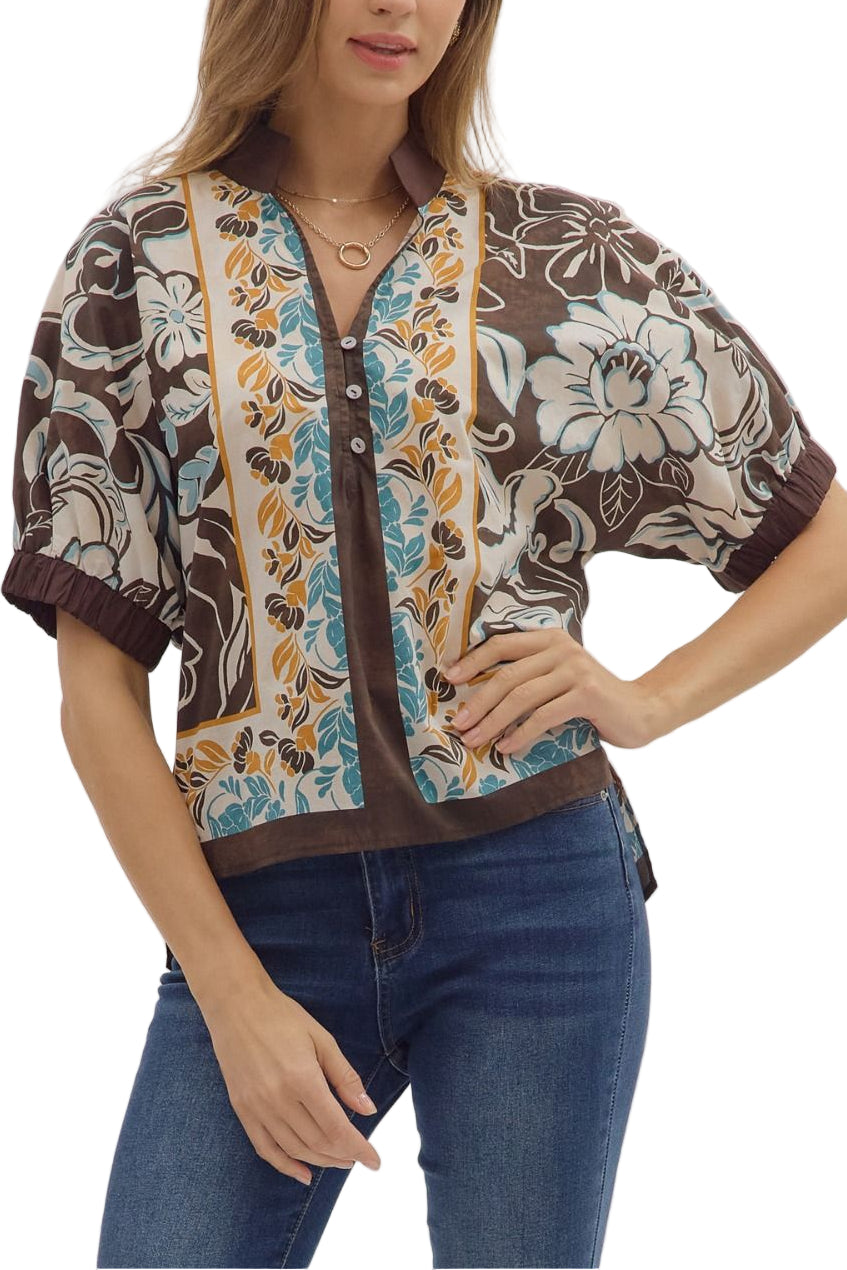 Maris Floral Top In Brown