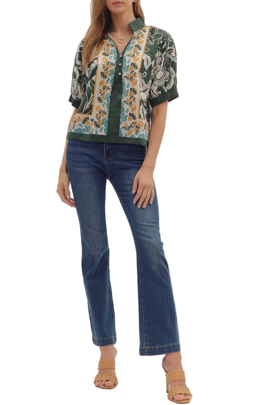 Maris Floral Top In Hunter Green