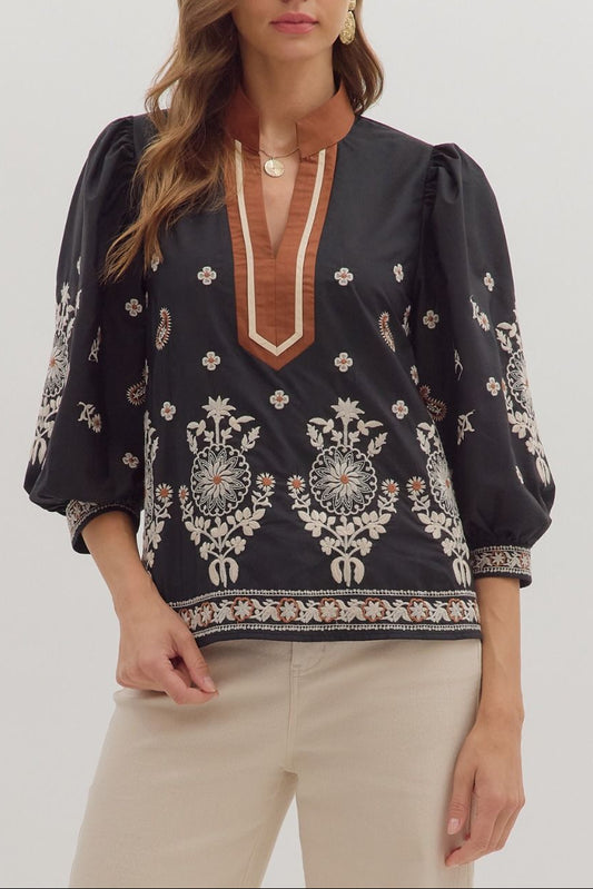 Trisha V-Neck Top In Black