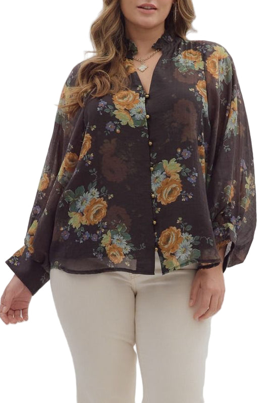 Avery Floral Top In Chocolate