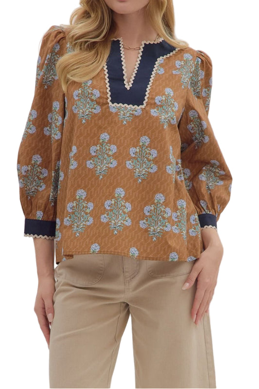 Rainey Puff Sleeve with Scallop Detailing Top