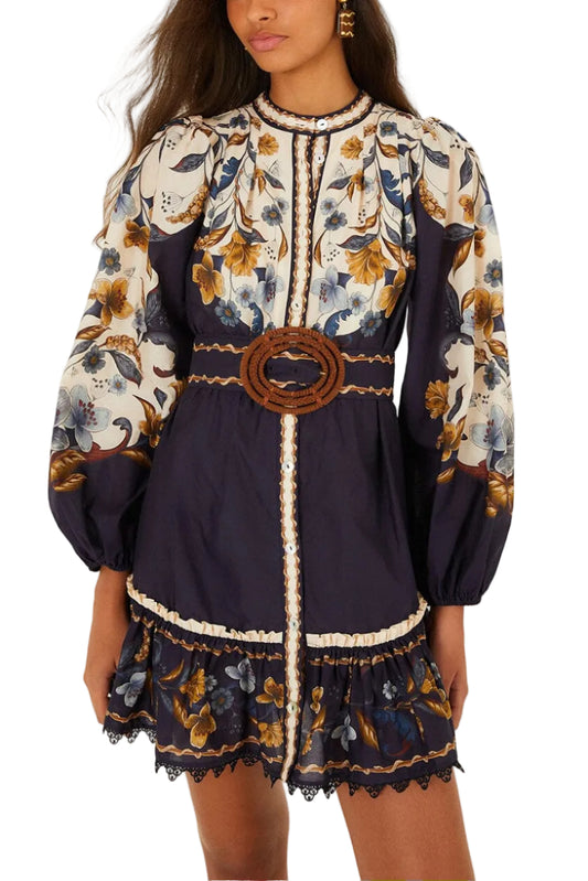 Farm Rio Golden Nature Mini Dress