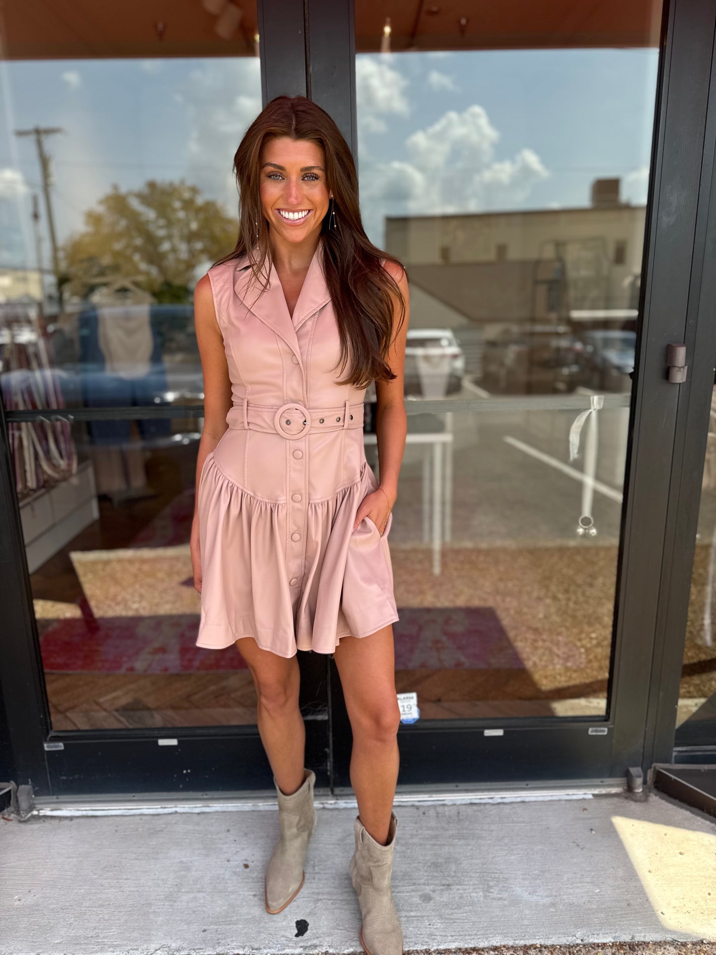 Petra Faux Leather Drop Waist Mini Dress