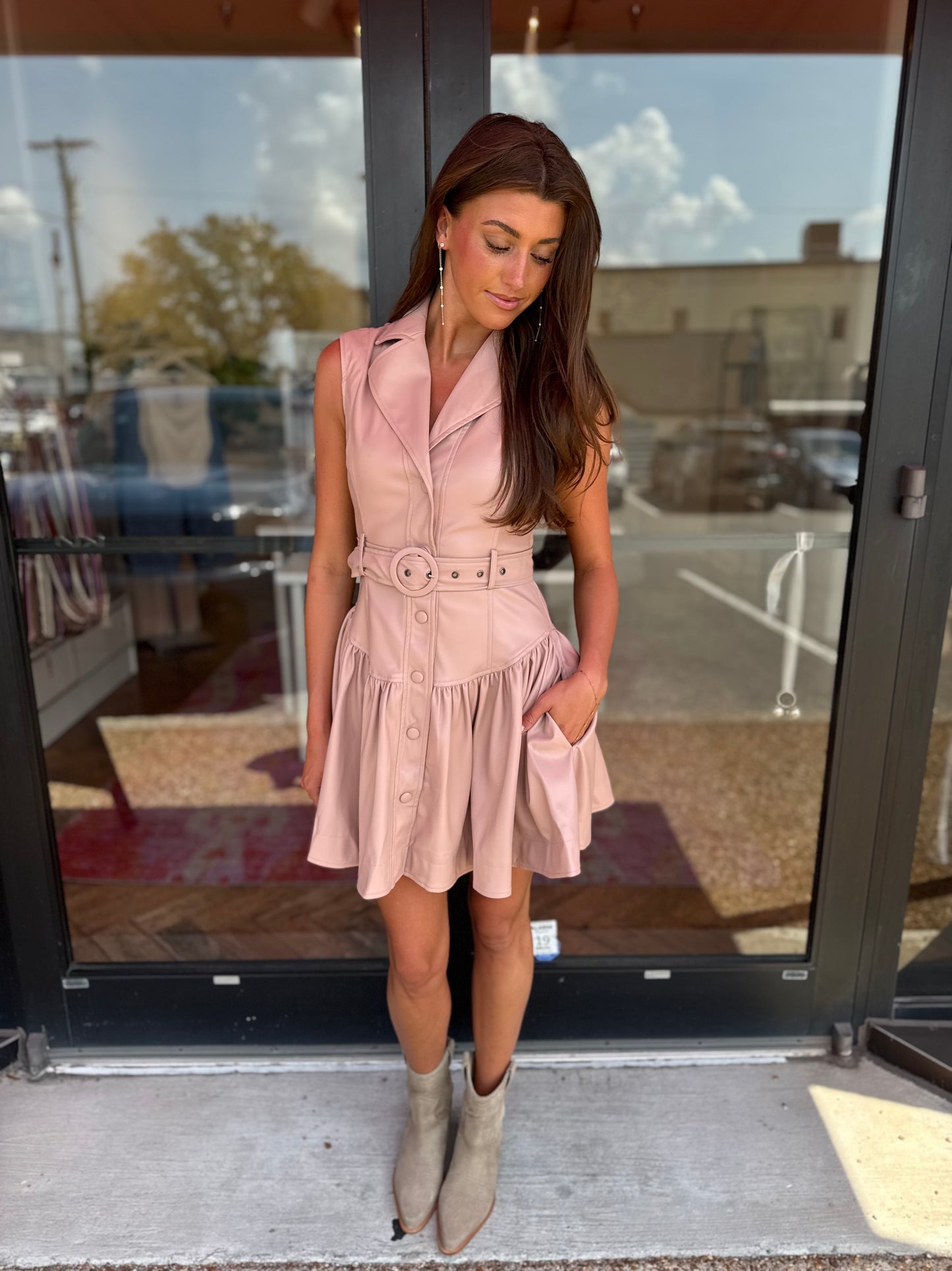 Petra Faux Leather Drop Waist Mini Dress