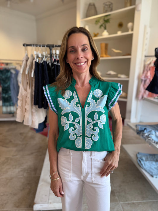 Lillian Embroidered Puff Sleeve Top
