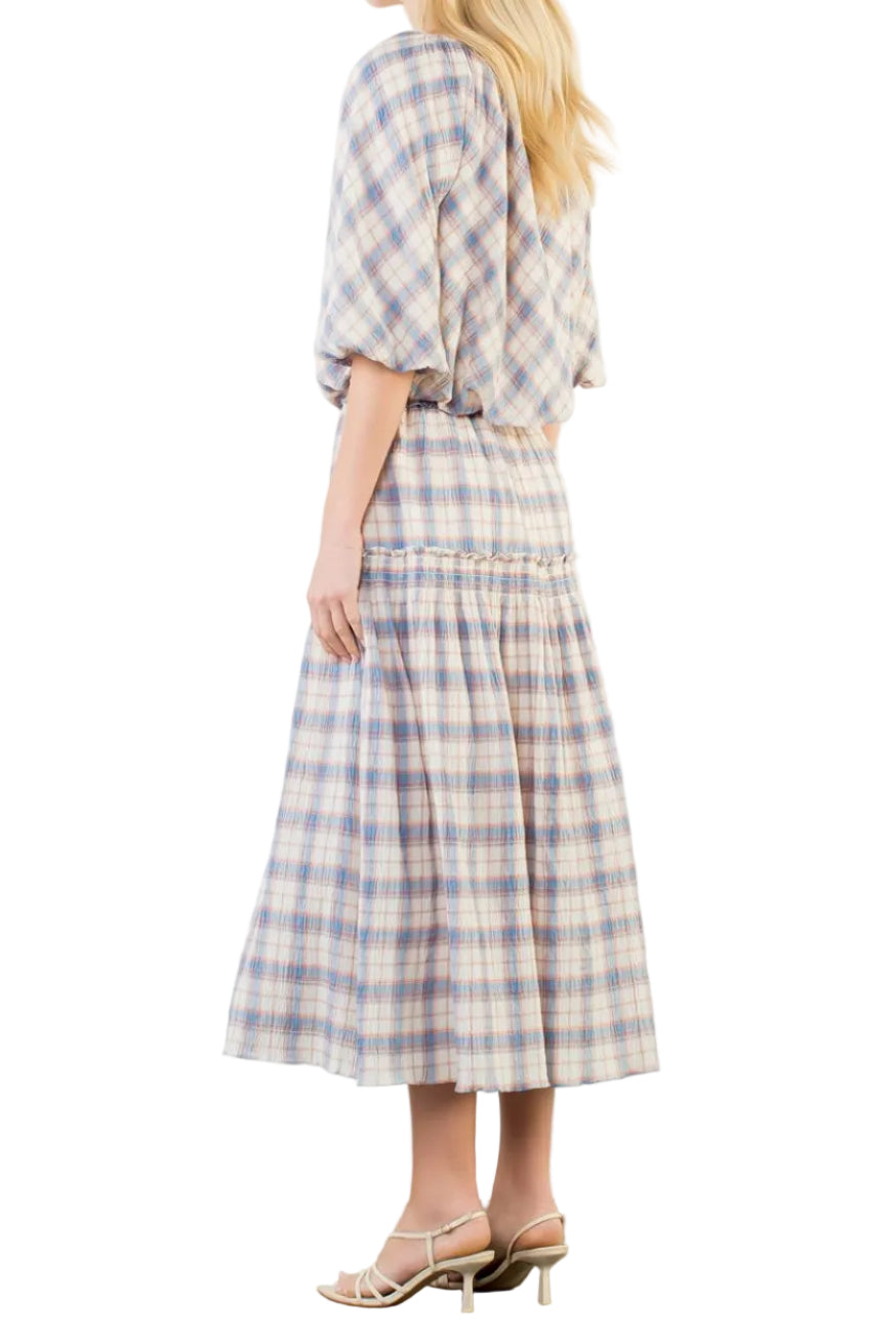 Riley Short Sleeve Plaid Top and Midi Skirt